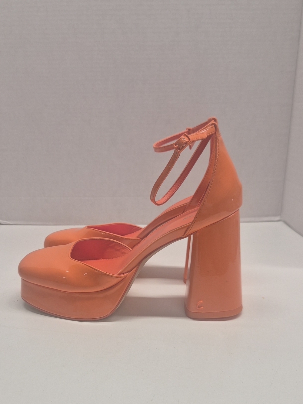 Sam Edelman Circus NY Rosa Platform Heels Ankle Strap Chunky Heel Orange 9.5